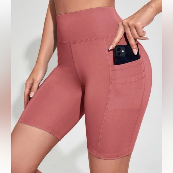 Strawberry Pink Colored Spandex “biker” Shorts w Pocket - Picture 1 of 4